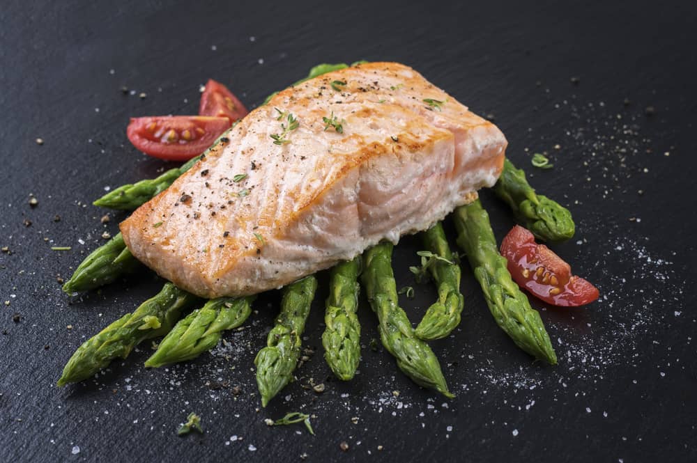 Harlan Kilstein Sublime Salmon With Chili Lime Sauce and Grill Asparagus