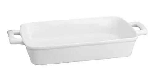 HIC Kitchen Rectangular Lasagna Pan with Handles, Fine White Porcelain, 13 x 9 x 2.5-Inches