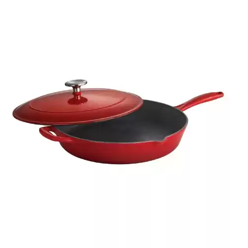 Tramontina Covered Skillet Enameled Cast Iron 12-Inch, Gradated Red, 80131/058DS