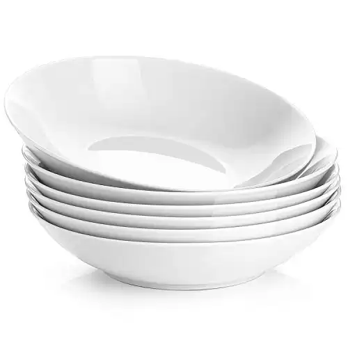 Y YHY 22-Ounce Porcelain Salad, Soup Set, Shallow & White, Set of 6, 8 Inch-22 OZ, white pasta bowls