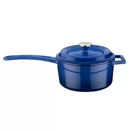 Lava Signature Enameled Cast-Iron 1 Quart Sauce Pan with Iron Handle, Cobalt Blue