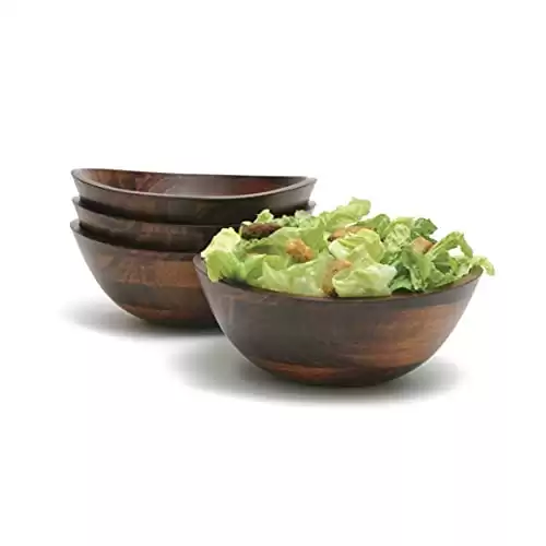 Lipper International Cherry Finished Wavy Rim Serving Bowls for Fruits or Salads, Matte, Small, 7.5" x 7.25" x 3", Set of 4 Bowls