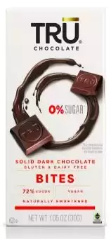 TRU Chocolate 72% Solid Dark Chocolate No Sugar, Gluten Free, NON-GMO, Vegan, Dairy Free, Kosher, All Natural, 2.1oz.