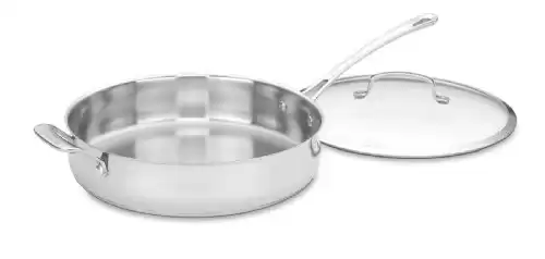 Cuisinart Contour Stainless 5-Quart Saute Pan with Helper Handle and Glass Cover,Silver