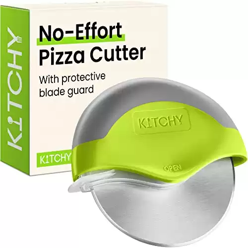 Kitchy Pizza Cutter Wheel with Protective Blade Cover, Ergonomic Pizza Slicer (Green)