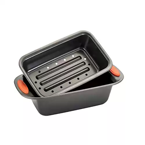 Rachael Ray Yum-o Nonstick Bakeware Meatloaf/Loaf Pan Set Insert, 2 Piece, Gray with Orange Grips