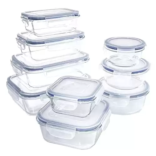 1790 Glass Food Storage Containers with Lids - 9 Pack - Glass Meal Prep Containers, Airtight Glass Lunch Boxes, Approved & Leak Proof Heat Resistant Up to 550℉ (18 Total Pieces)