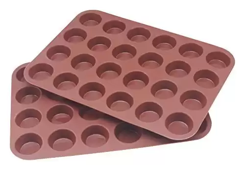 Two 24 Cup Silicone Non-Stick Mini Muffin & Cupcake Baking Tray Pans by Bakers Guild Tools