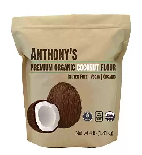 Anthony's Organic Coconut Flour, 4 lb, Batch Tested Gluten Free, Non GMO, Vegan, Keto Friendly