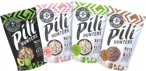 Pili Hunters - The Original Wild Sprouted Pili Nuts (1.85oz Bags, 4-Pack) Variety Pack (Coconut Oil, Raw Cacao, Avocado Oil, Himalayan Salt) Keto/Paleo/Vegan Snacks