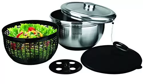 Premium Salad Spinner with Stainless Steel Serving Bowl and Storage Lid