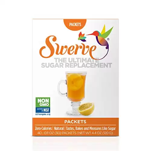 Swerve Sweetener Zero Calorie Packets, Sugar Substitute, Keto Friendly, Zero Net Carbs, Measures Like Sugar, 40 Count, 3 Grams Each
