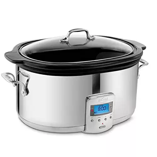 All-Clad Electrics Stainless Steel and Ceramic Slow Cooker with Insert and Lid 6.5 Quart Nonstick 320 Watts Oval Shaped, Programmable, Dishwasher Safe