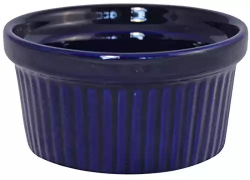 ITI Ceramic Stackable Baking Ramekins/Condiment Sauce Cups with Pan Scraper, Medium/Large, 4-Pack (4 Ounce, Cobalt Blue)