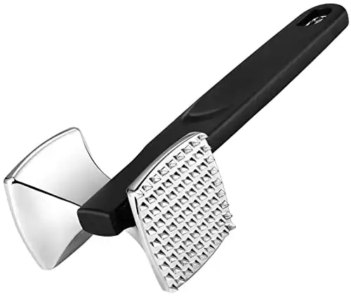 Spring Chef Meat Tenderizer Mallet, Chicken Pounder, Heavy Duty Kitchen Hammer Tool for Food - Beef and Steak Flattener - Solid Construction Beater, Dual Sided Smasher with Soft Grip Handle, Black