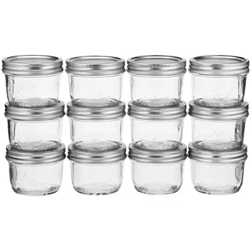 Kerr Wide Mouth Half-Pint Glass Mason Jars 8-Ounces with Lids and Bands 12-Count per Case (1-Case)