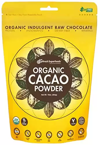 pHresh Superfoods Premium Cacao Powder - Great Taste Unsweetened Healthy Rich Dark Chocolate 453.59g (16oz) - Certified 100% Organic Vegan Keto Gluten Free Non-GMO – Amino Acids Protein Fiber