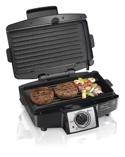 Hamilton Beach Electric Indoor Grill with Easy Clean Nonstick Removable Plates, 110 Square Inch Cooking Surface (25332)