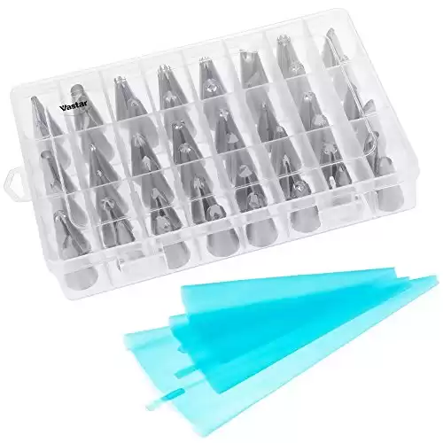 Vastar 54-in-1 Cake Decorating Tips Supplies, Professional Stainless Steel DIY Icing Tip Set Tools with 3 Reusable Coupler and Storage Case, 3 Sizes Silicone Pastry Bags