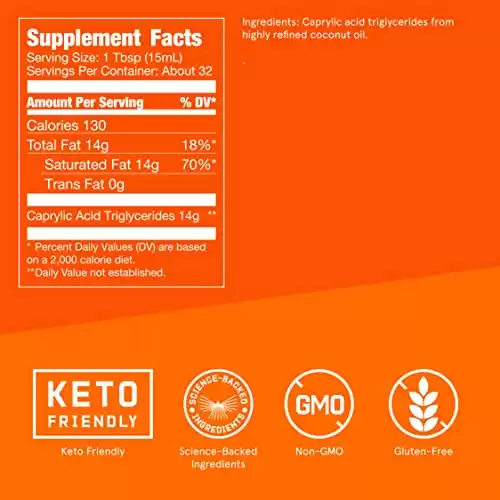 Bulletproof Brain Octane C8 MCT Oil, 16 Ounces, Keto Supplement for Sustained Energy and Fewer Cravings