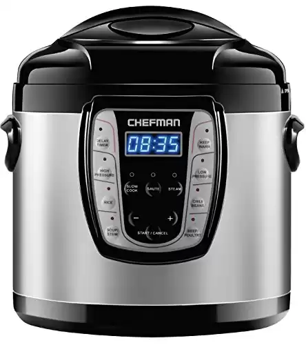 Chefman 6 Qt. Electric Multicooker, 9-in-1 Programmable Pressure-Cooker, Prepare Dishes in an Instant, Nonstick Pot, Multifunctional Slow Cooker, Rice Cooker/Steamer, Sauté, Soup Maker