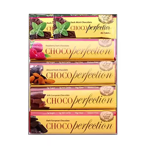 ChocoPerfection Sugar Free Chocolate Bar Variety Pack, 1 Dark, 1 Milk, 1 Dark Raspberry, 1 Dark Almond and 2 Mini Dark Mint, 6 Bars
