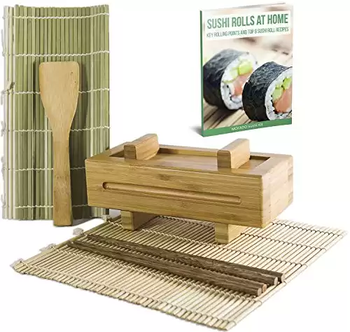Bamboo Sushi Making Kit - Sushi Maker, Traditional Sushi Rolling Mats (2), Chopstick Sets (2), and Rice Paddle - Bonus eBook Sushi Recipes