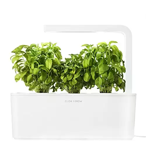 Click & Grow Indoor Smart Herb Garden with 3 Basil Cartridges, White Lid