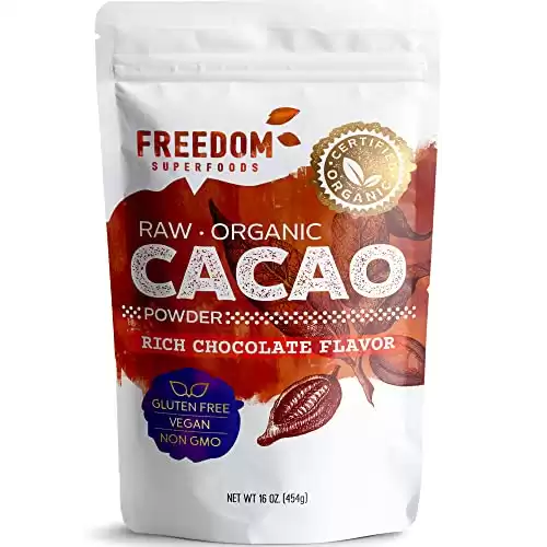 Cacao Powder Organic Raw - Natural Unsweetened Cocoa - Rich Dark Chocolate Taste - Make Sugar-Free, Vegan, Keto & Gluten-Free Hot Chocolate’s and Recipes - 1lb/ 16oz