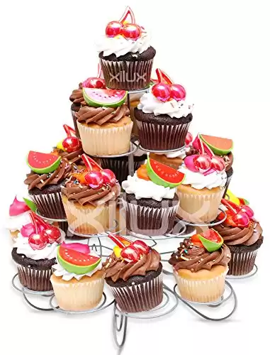 Cupcake Stand or Cupcake Holder for Parties, a 4 Tier Reusable Metal Cupcake Tower for 23 Cupcakes and Dessert