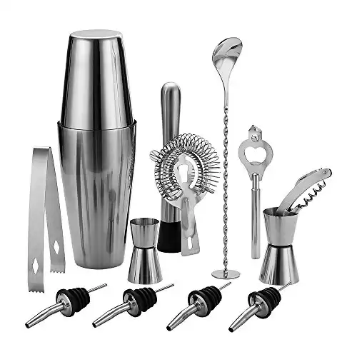 QLL 13 Piece Stainless Steel Boston Shaker Set, Including 20oz Unweighted & 27oz Weighted Professional Bartender Cocktail Shaker