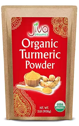 Jiva Organic Turmeric Powder - 2 Pound in Resealable Bag, 100% Raw with Tumeric Powdered Organic, Turmeric Curcumin Powder, Origins from India