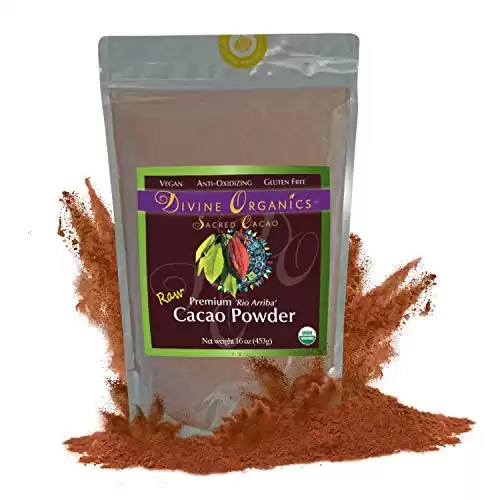 Divine Organics Raw Cacao Powder/Raw Cocoa Powder - Certified Organic - Premium Rio Arriba - Smoothies, Hot Chocolate, Baking, Shakes, Add to Coffee - Rich in Magnesium (16oz)
