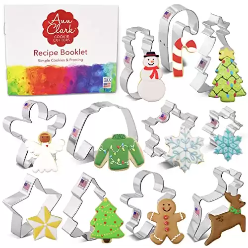 Winter Christmas Cookie Cutters 11-Pc. Set Made in the USA by Ann Clark, Gingerbread Boy, Christmas Tree, Reindeer, Snowflake, Snowman and more