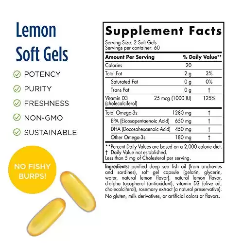 Nordic Naturals Ultimate Omega-D3, Lemon Flavor - 120 Soft Gels - 1280 mg Omega-3 + 1000 IU Vitamin D3 - Omega-3 Fish Oil - EPA & DHA - Promotes Brain, Heart, Joint, & Immune Health - 60 Servi...