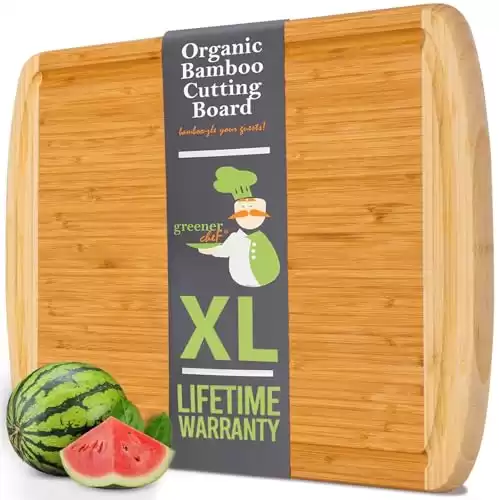 Greener Chef Extra Large Bamboo Cutting Board - Lifetime Replacement Cutting Boards for Kitchen - 18 x 12.5 Inch - Organic Wood Butcher Block and Wooden Carving Board for Meat and Chopping Vegetables