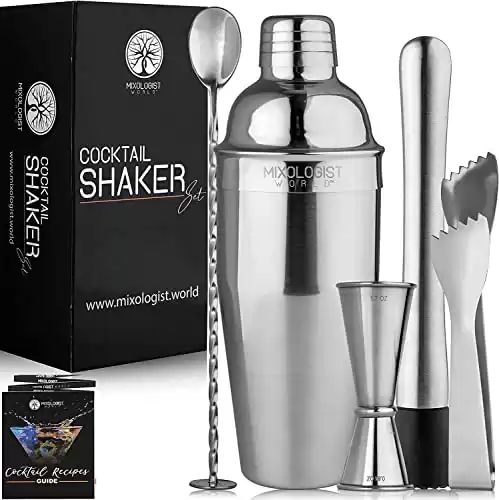 5 Pcs Mixology Bartender Kit - Cocktail Shaker Set with Recipes for Martini Mimosa - Home Bar Tool Kit & Accessories - Bar Accessories Shakers Bartending Drink Mixer