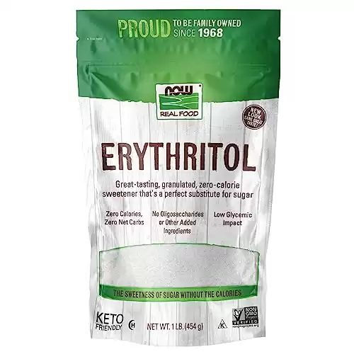 NOW Foods, Erythritol, Great-Tasting Sugar Replacement, Zero Calories, Low Glycemic Impact, Kosher, 1-Pound (Packaging May Vary)