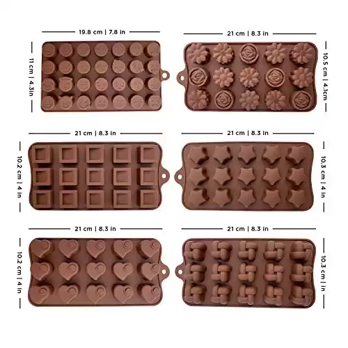 6 Pcs Cute Silicone Molds - Fancy Shapes Small Chocolate Molds - Non-Stick, Easy To Use & Clean Candy Molds - Mini Chocolate Molds Silicone Trays for Cake Decorating - Flowers, Emojis, Hearts, Sta...